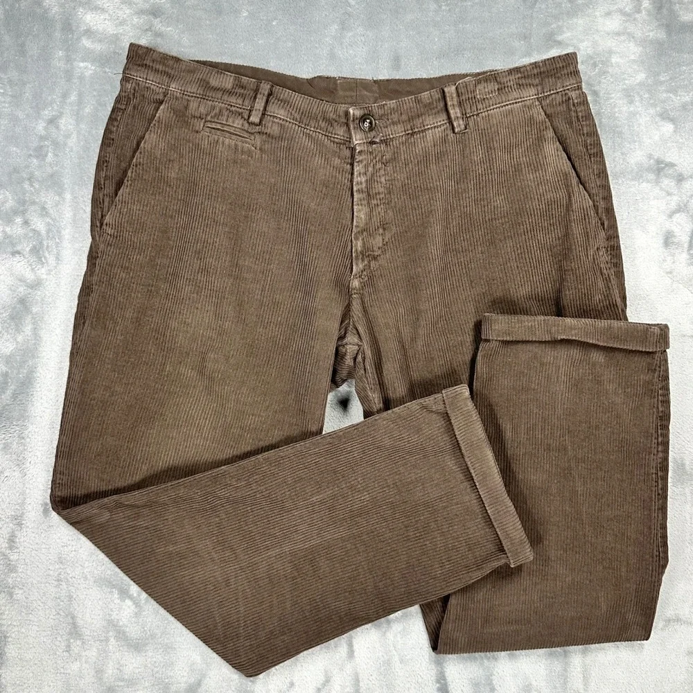 Eredi Pisano Roma Mens Brown Corduroy Slim Fit Pants Taglia 54 Made in Italy